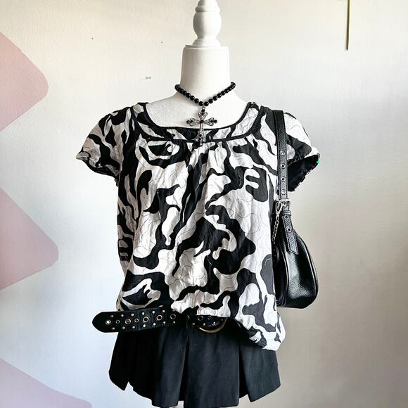 Y2K‎ Grunge Abstract Top, Mall Goth Cyberpunk Indie Sleaze Alt Blouse Medium - Picture 1 of 3